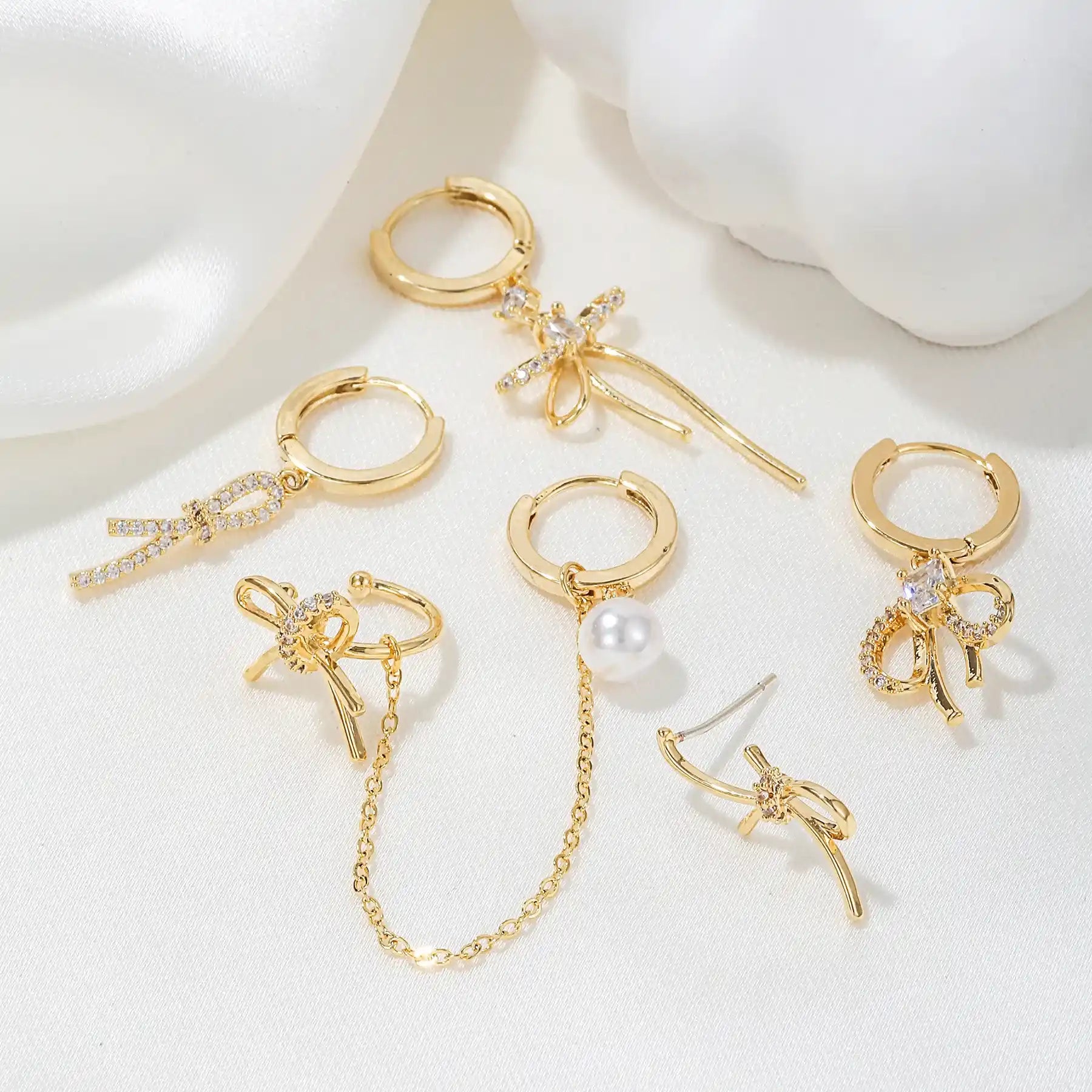 Bows And Pearls Piercing Set (Not in Pair)